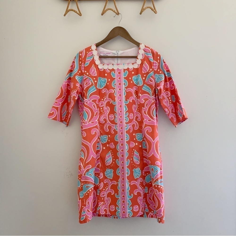 Barbara Gerwit Vibrant Shell Print Shift Dress XS NEW NWT Preppy Maximalist